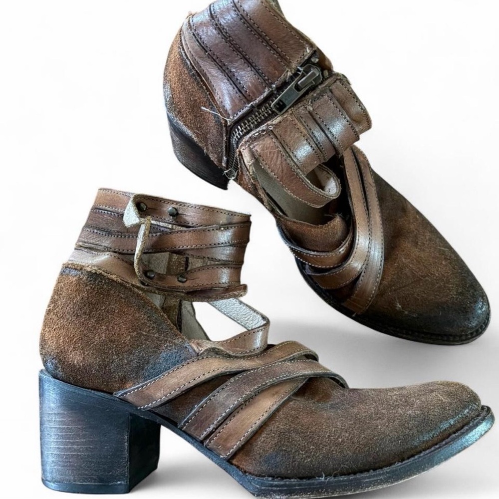 Brown Women's Strappy Suede Ankle Boots